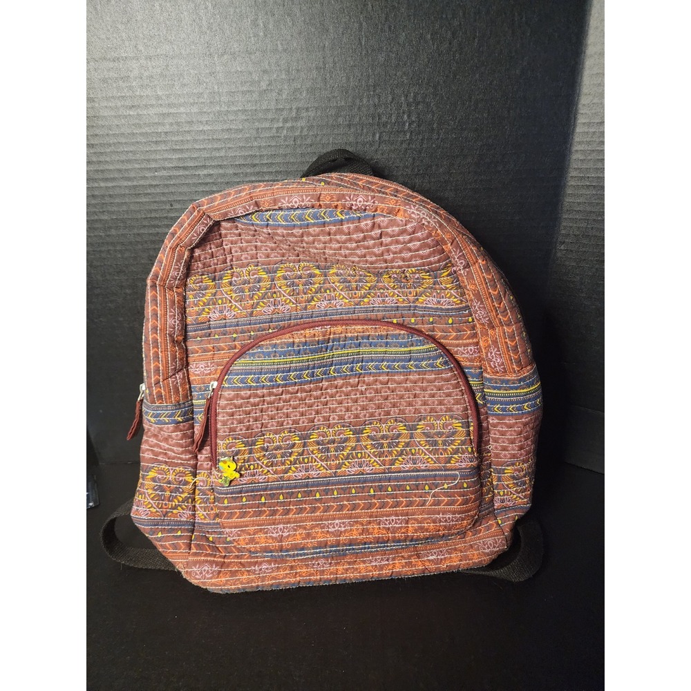 Boho Quilted Burgundy Geometric Paisley Backpack BPWM173176